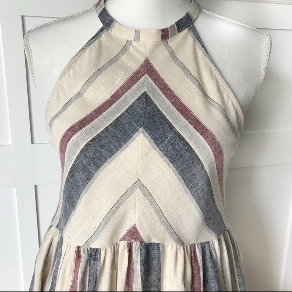 Striped Natural Cotton Halter Dress w/Pockets - Picture 6 of 8